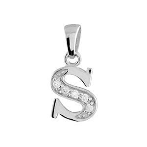 Pendentif en argent rhodi lettre S orne d\'oxydes blancs sur une partie - Vue 1