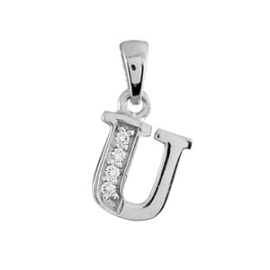 Pendentif en argent rhodi lettre U orne d\'oxydes blancs sur une partie - Vue 1