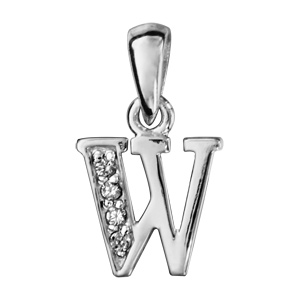 Pendentif en argent rhodi lettre W orne d\'oxydes blancs sur une partie - Vue 1