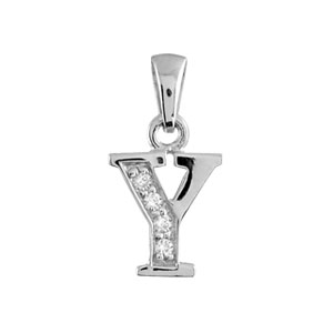 Pendentif en argent rhodi lettre Y orne d\'oxydes blancs sur une partie - Vue 1