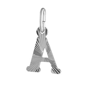 Pendentif en argent rhodi lettre A stries - Vue 1