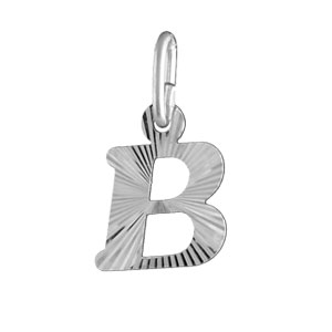 Pendentif en argent rhodi lettre B stries - Vue 1