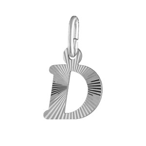 Pendentif en argent rhodi lettre D stries - Vue 1