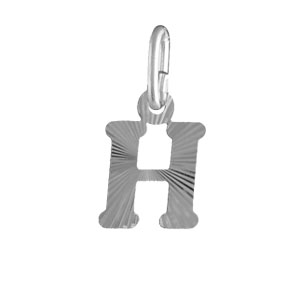 Pendentif en argent rhodi lettre H stries - Vue 1