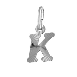 Pendentif en argent rhodi lettre K stries - Vue 1