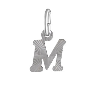 Pendentif en argent rhodi lettre M stries - Vue 1