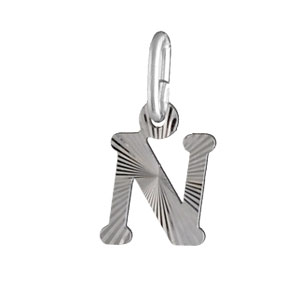 Pendentif en argent rhodi lettre N stries - Vue 1