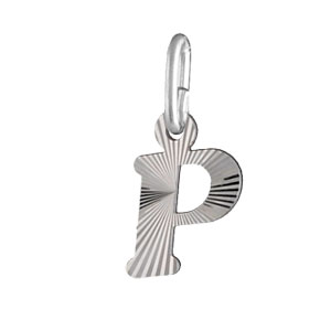 Pendentif en argent rhodi lettre P stries - Vue 1