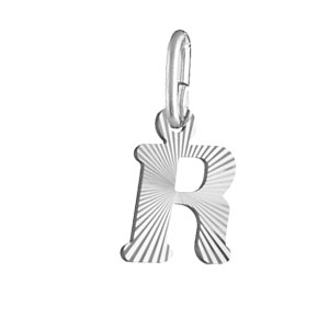 Pendentif en argent rhodi lettre R stries - Vue 1