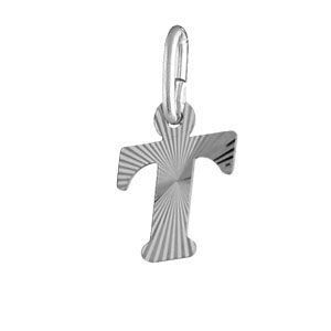 Pendentif en argent rhodi lettre T stries - Vue 1