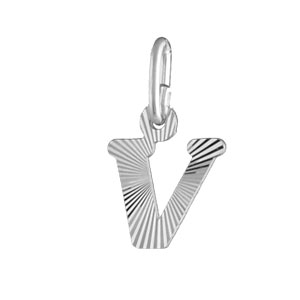 Pendentif en argent rhodi lettre V stries - Vue 1