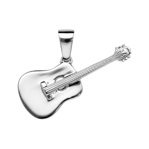 Pendentif en argent rhodié massif guitare séche 36mm - Vue 1