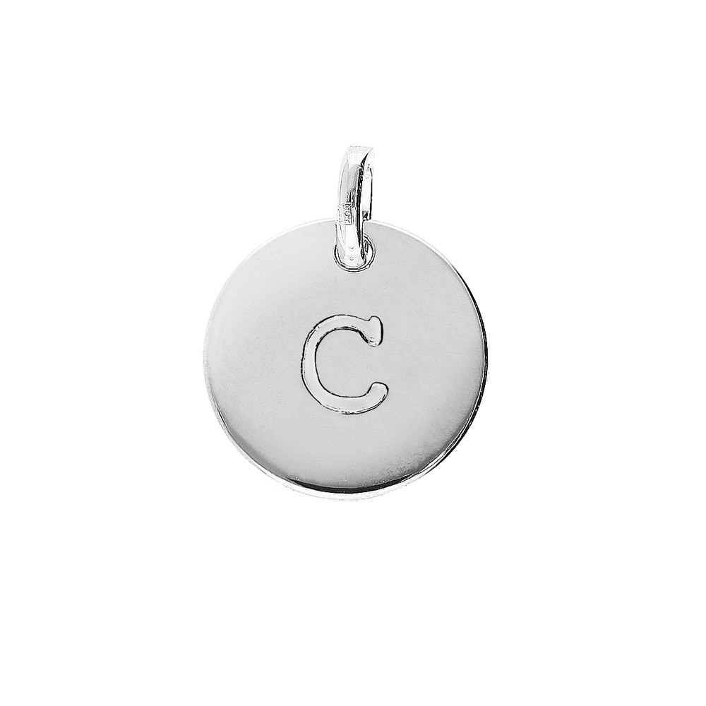 Pendentif en argent rhodi mdaille 12mm gravure alphabet \