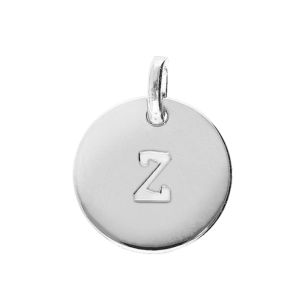 Pendentif en argent rhodi� m�daille 12mm gravure alphabet \