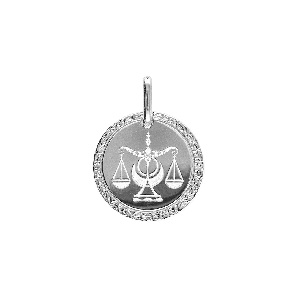 Pendentif en argent rhodi� m�daille 15mm zodiaque balance - Vue 1