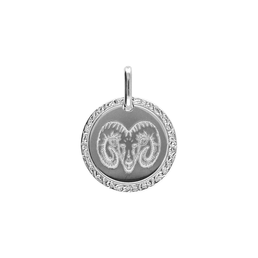 Pendentif en argent rhodi� m�daille 15mm zodiaque b�lier - Vue 1