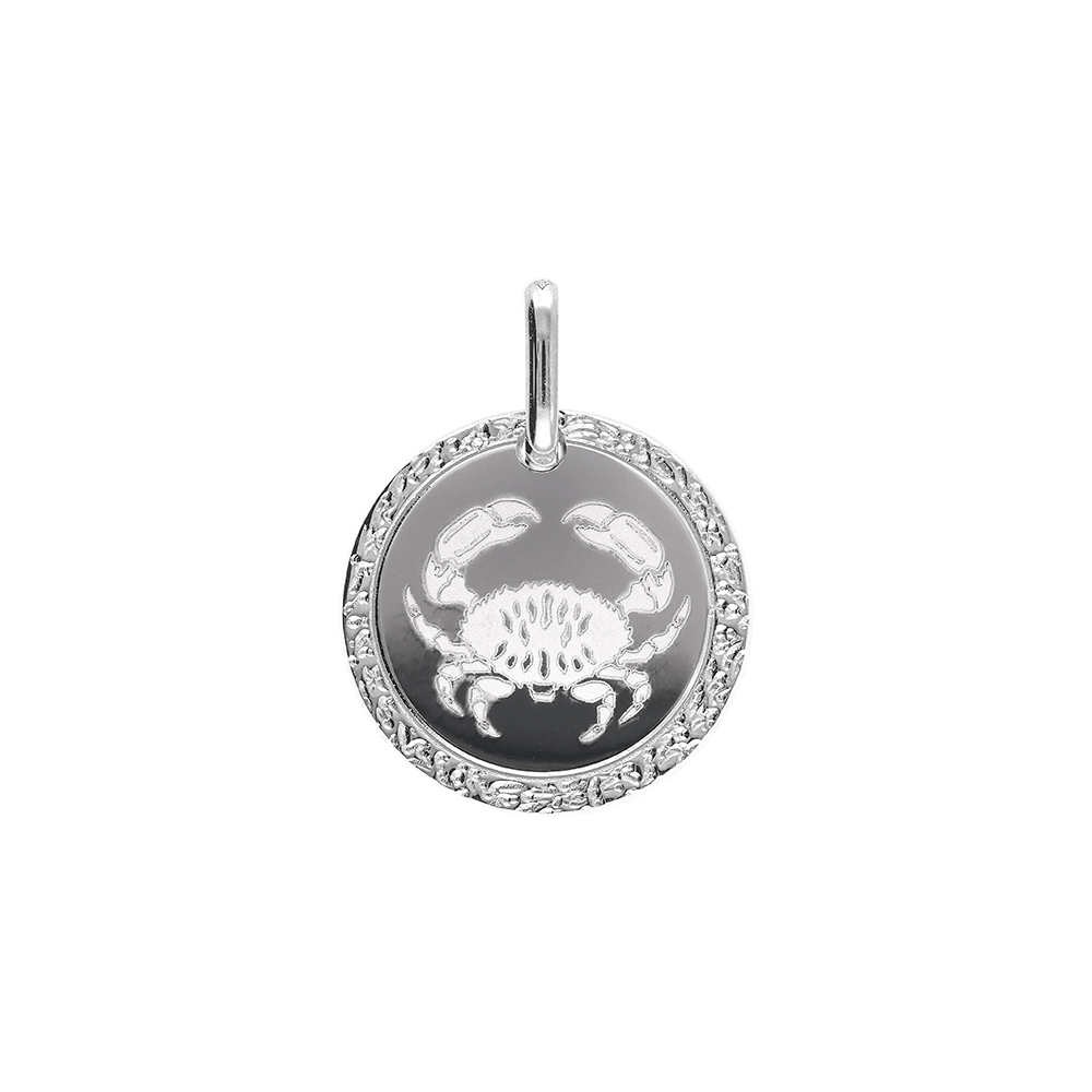 Pendentif en argent rhodi mdaille 15mm zodiaque cancer - Vue 1