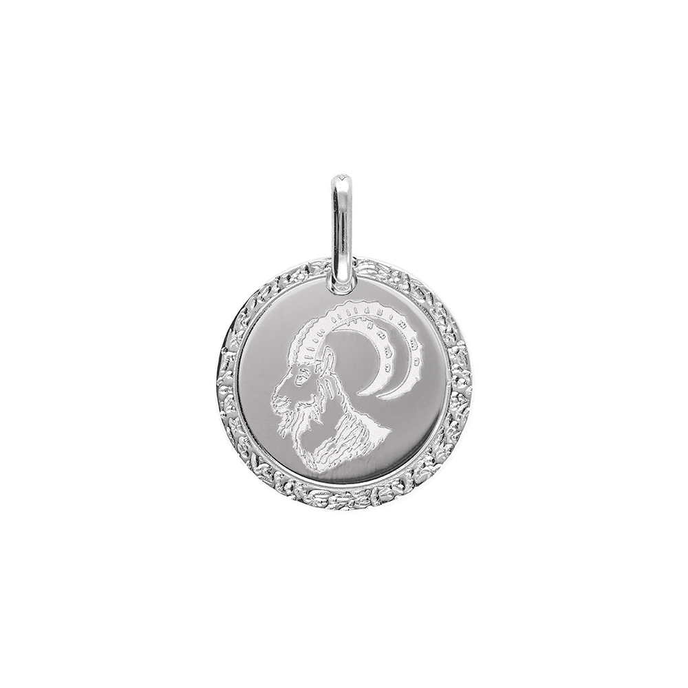 Pendentif en argent rhodi� m�daille 15mm zodiaque capricorne - Vue 1