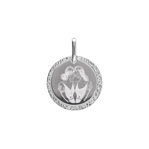Pendentif en argent rhodié médaille 15mm zodiaque gemeaux - Vue 1