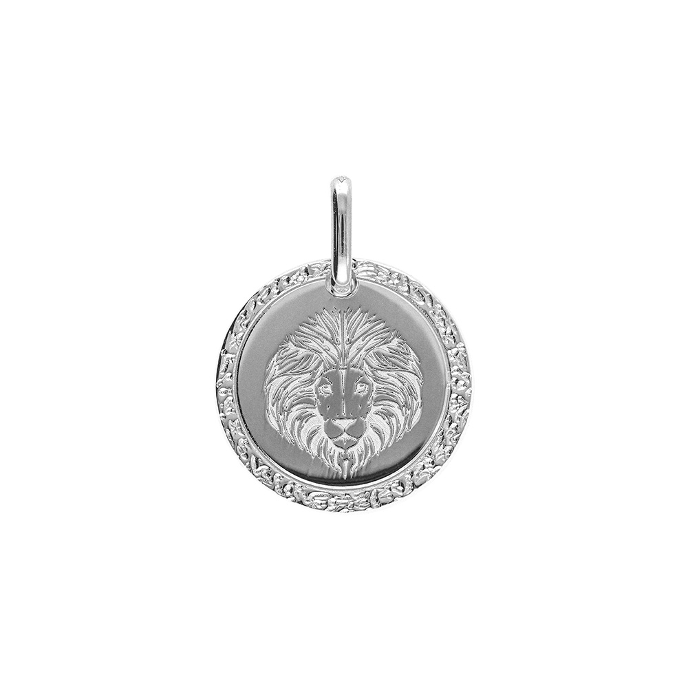 Pendentif en argent rhodi� m�daille 15mm zodiaque lion - Vue 1