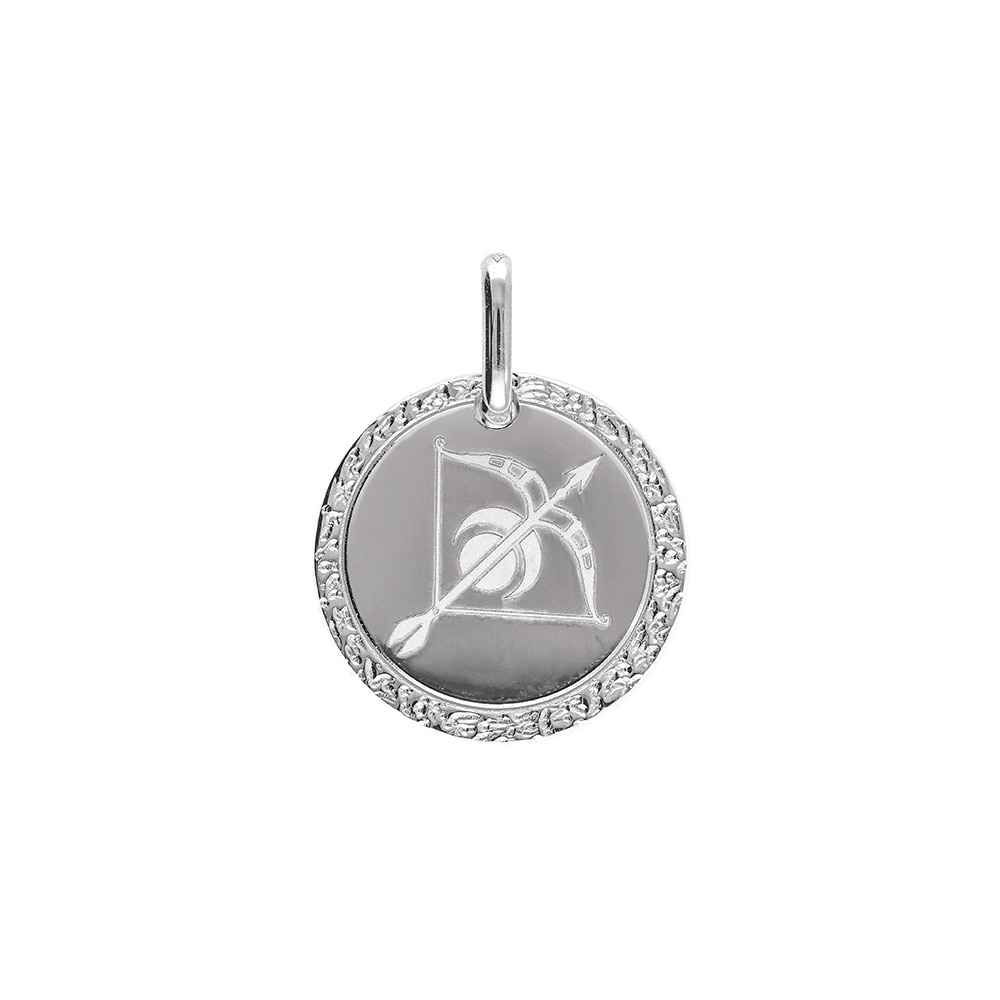 Pendentif en argent rhodi� m�daille 15mm zodiaque sagittaire - Vue 1