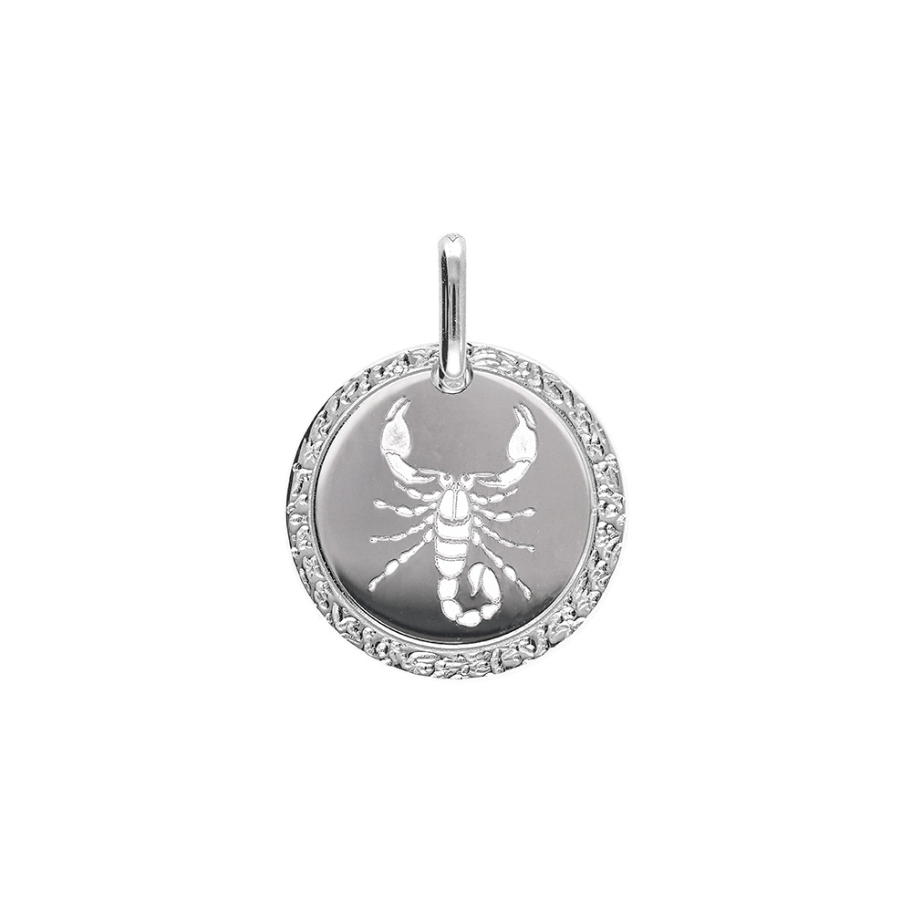 Pendentif en argent rhodi� m�daille 15mm zodiaque scorpion - Vue 1