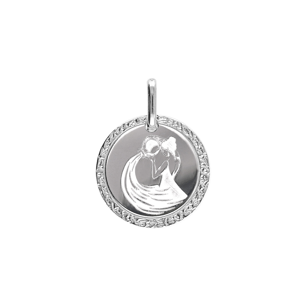 Pendentif en argent rhodi mdaille 15mm zodiaque verseau - Vue 1