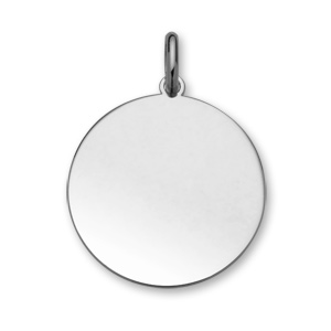 Pendentif en argent rhodi mdaille  graver trs grand modle diamtre 30mm - plaque fine - Vue 1