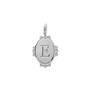 Pendentif en argent rhodié médaille ovale 14mm perlée \