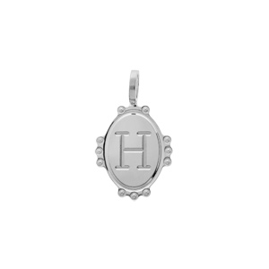 Pendentif en argent rhodié médaille ovale 14mm perlée \