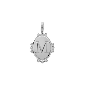 Pendentif en argent rhodié médaille ovale 14mm perlée \