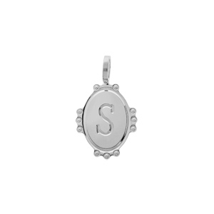 Pendentif en argent rhodié médaille ovale 14mm perlée \