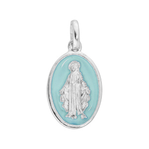 Pendentif en argent rhodi mdaille ovale miraculeuse sur fond bleu ciel - Vue 1