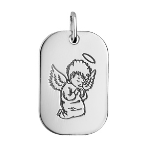 Pendentif en argent rhodié médaille rectangulaire avec Ange - Vue 1