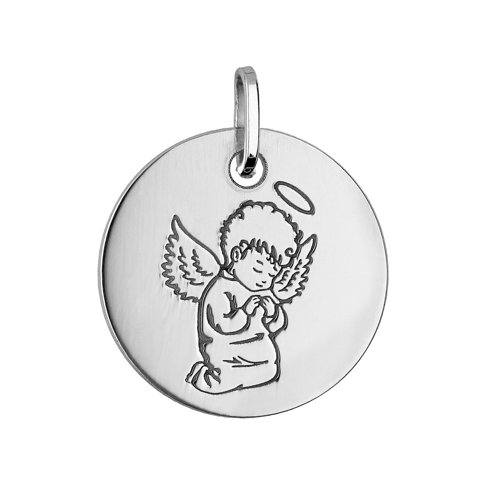 Pendentif en argent rhodi� m�daille ronde avec Ange - Vue 1