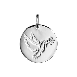 Pendentif en argent rhodi mdaille ronde avec 1 colombe - Vue 1