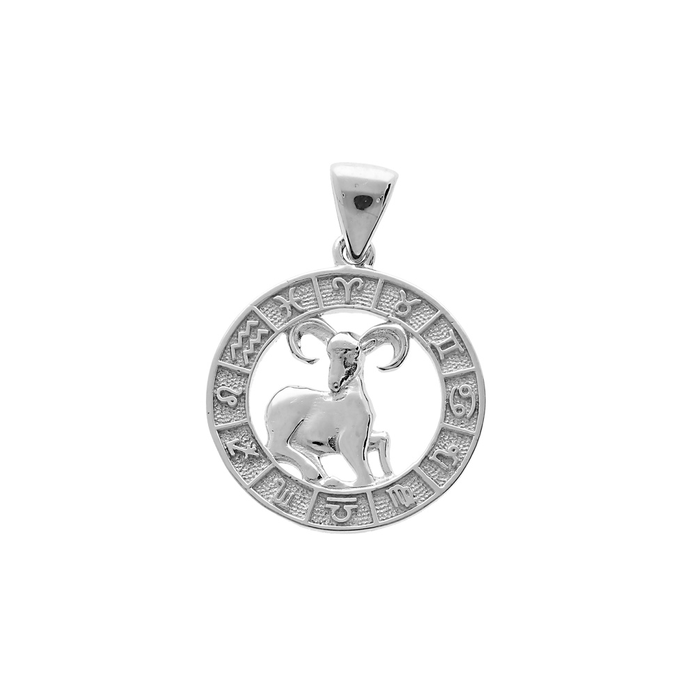 Pendentif en argent rhodi� m�daille zodiaque B�lier - Vue 1