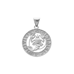 Pendentif en argent rhodi mdaille zodiaque Cancer - Vue 1