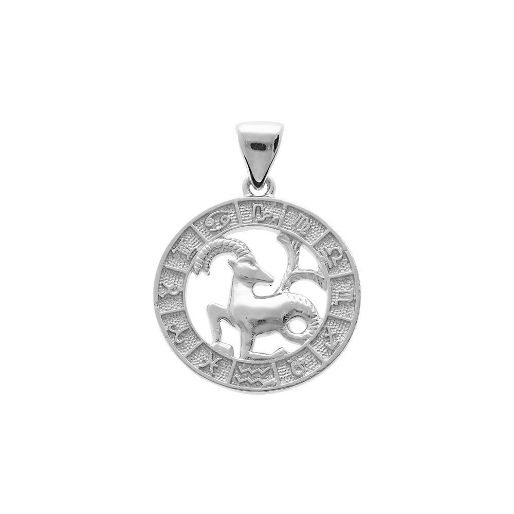 Pendentif en argent rhodi� m�daille zodiaque Capricorne - Vue 1
