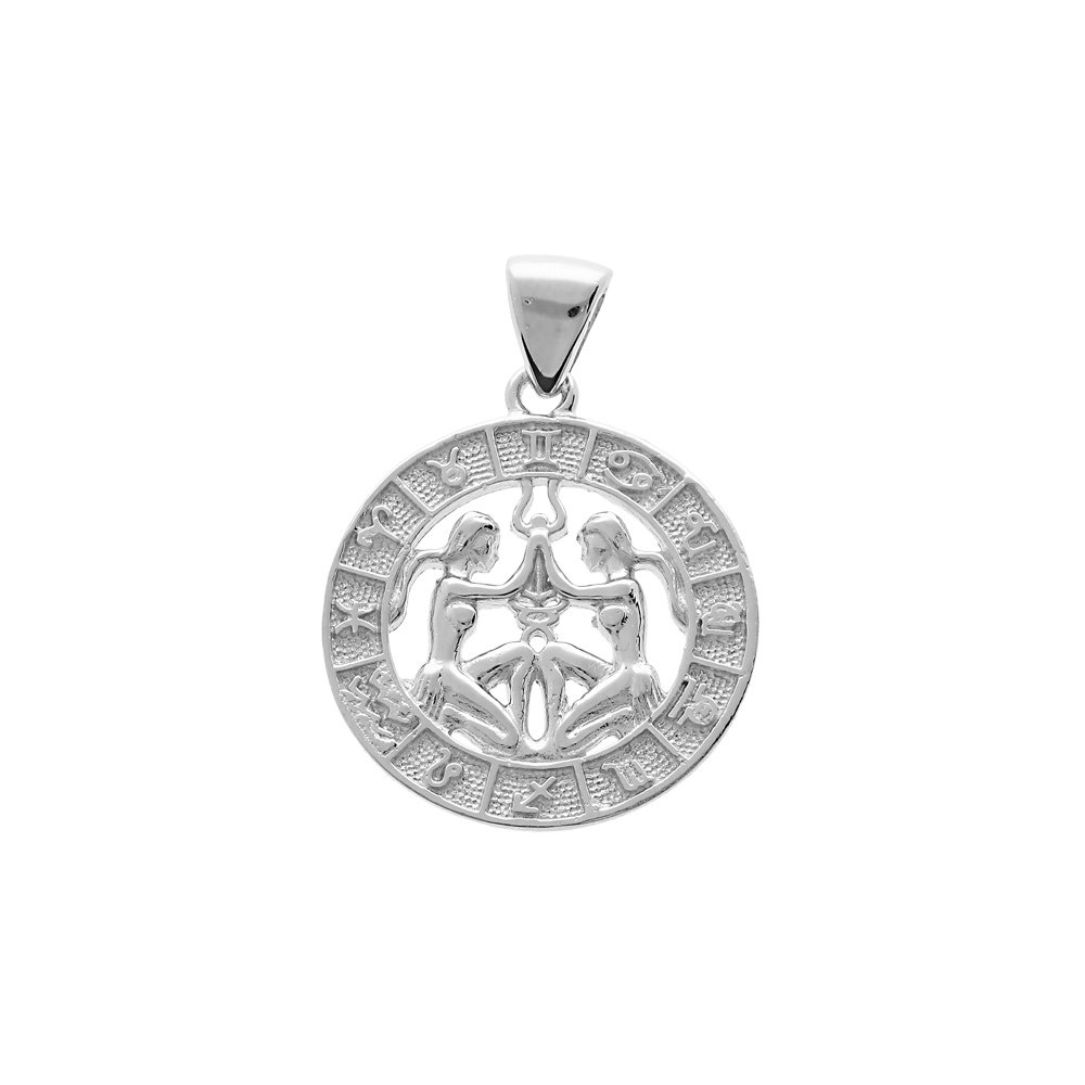 Pendentif en argent rhodi� m�daille zodiaque G�meaux - Vue 1