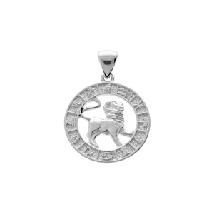 Pendentif en argent rhodi mdaille zodiaque Lion - Vue 1