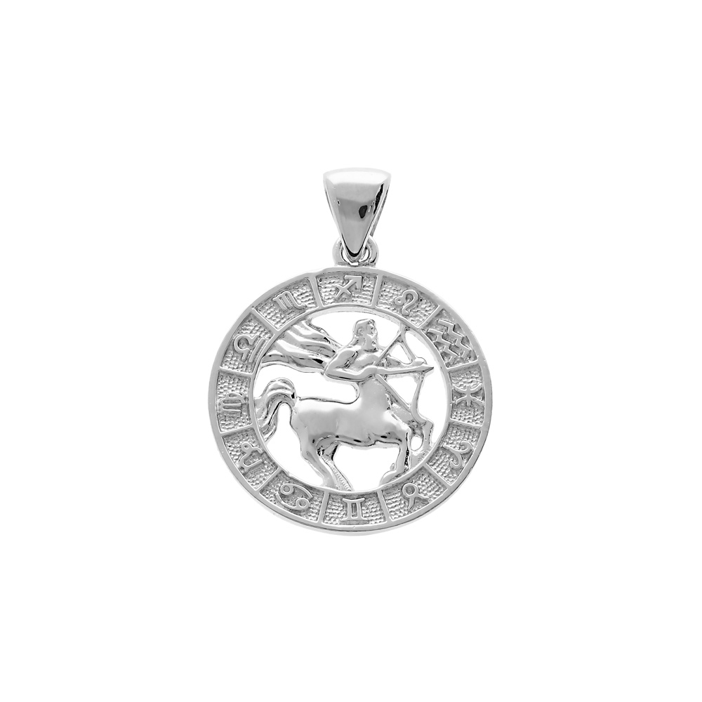 Pendentif en argent rhodi mdaille zodiaque Sagittaire - Vue 1