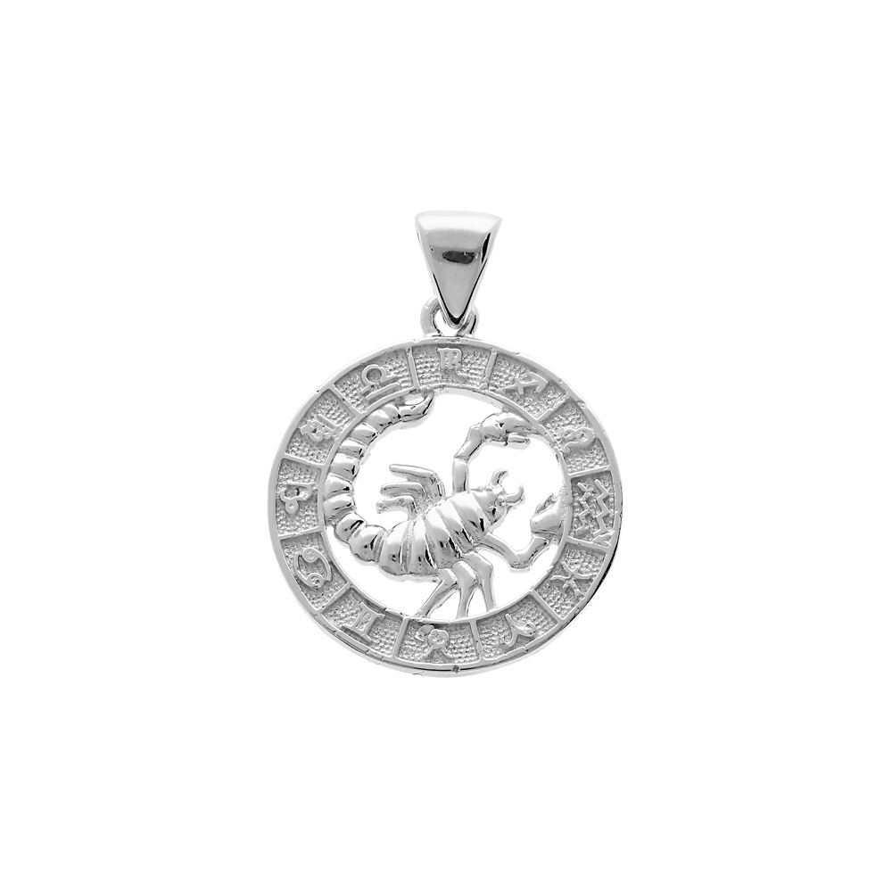 Pendentif en argent rhodi� m�daille zodiaque Scorpion - Vue 1