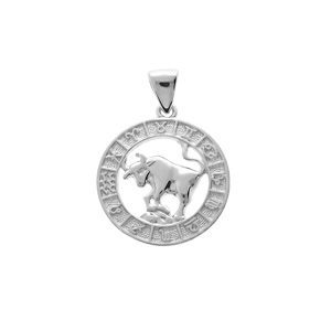 Pendentif en argent rhodi mdaille zodiaque Taureau - Vue 1