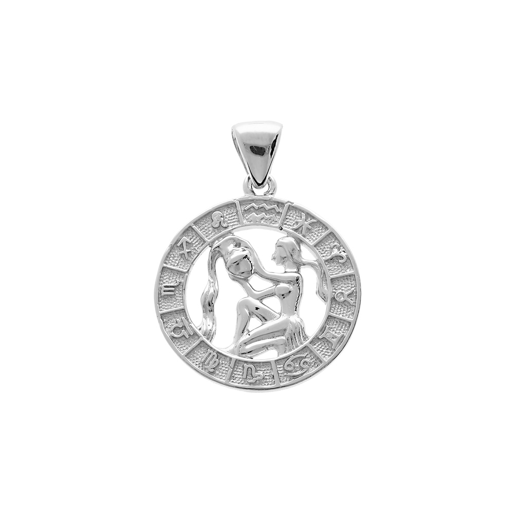 Pendentif en argent rhodi� m�daille zodiaque Verseau - Vue 1