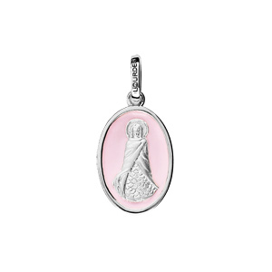 Pendentif en argent rhodié ovale Sainte Sara fond fond rose pâle - Vue 1