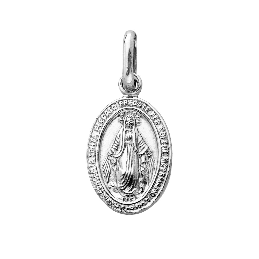 Pendentif en argent rhodi� ovale vierge Miraculeuse recto verso - Vue 1