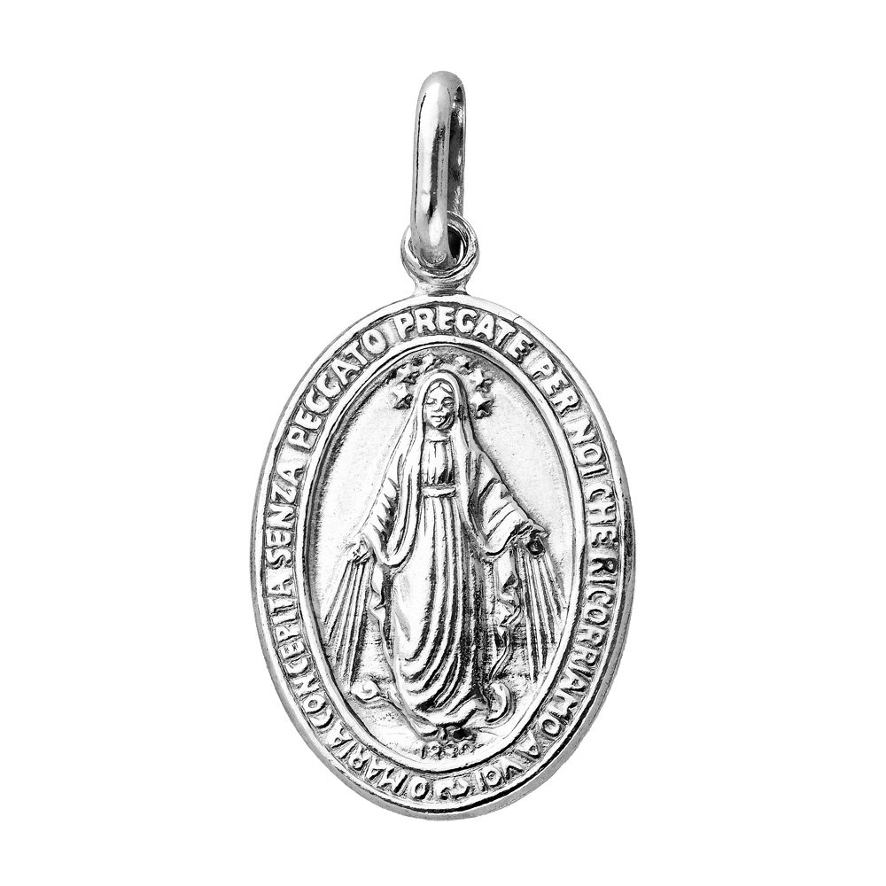 Pendentif en argent rhodi� ovale vierge Miraculeuse recto verso grand mod�le - Vue 1