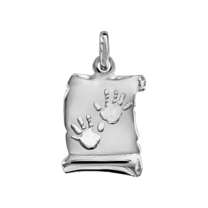 Pendentif en argent rhodié parchemin avec empreintes de mains petit modèle - Vue 1