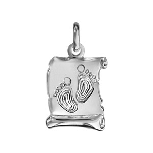 Pendentif en argent rhodié parchemin avec empreintes de pieds petit modèle - Vue 1